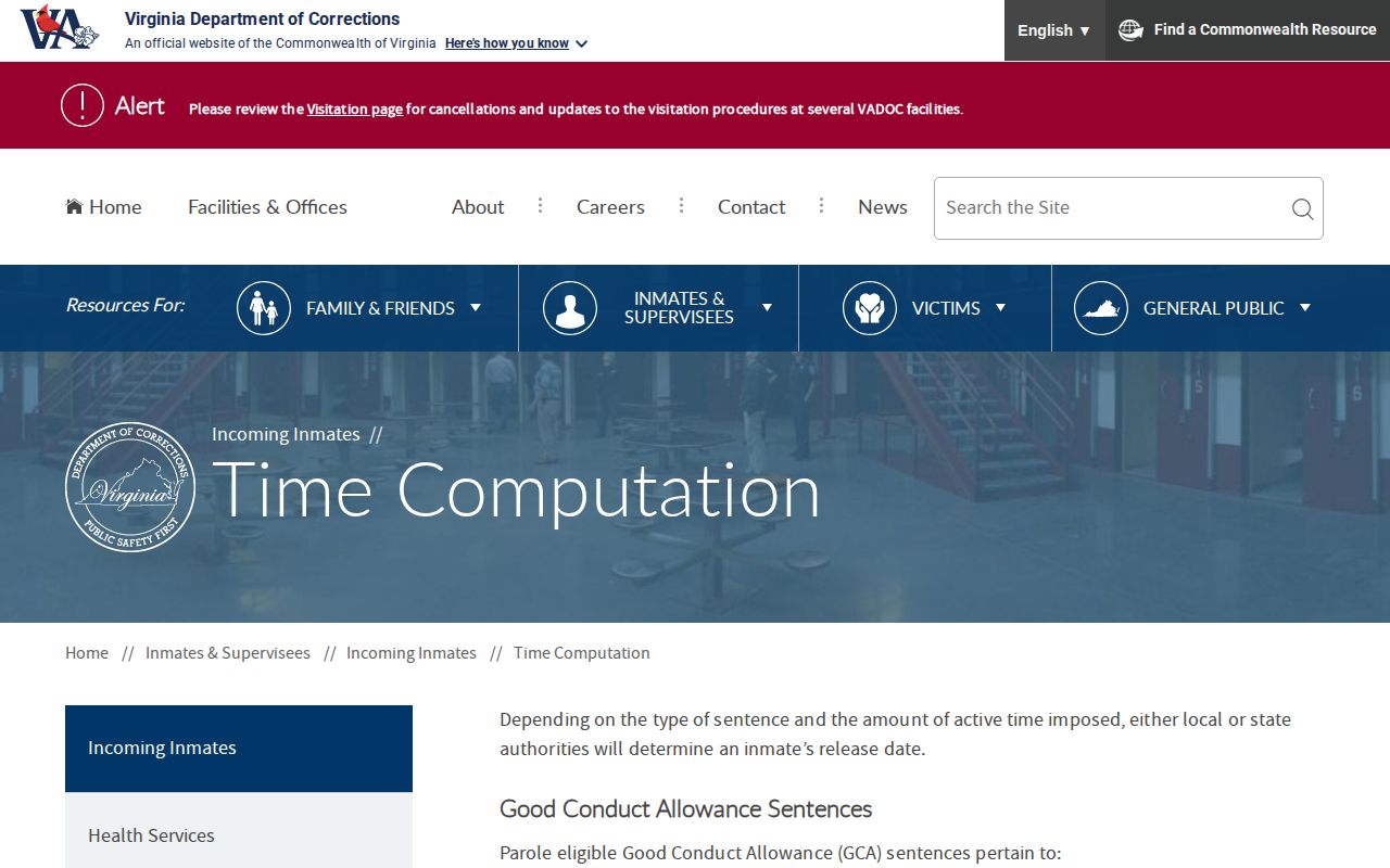 VADOC time computation for Henrico County projected release dates
