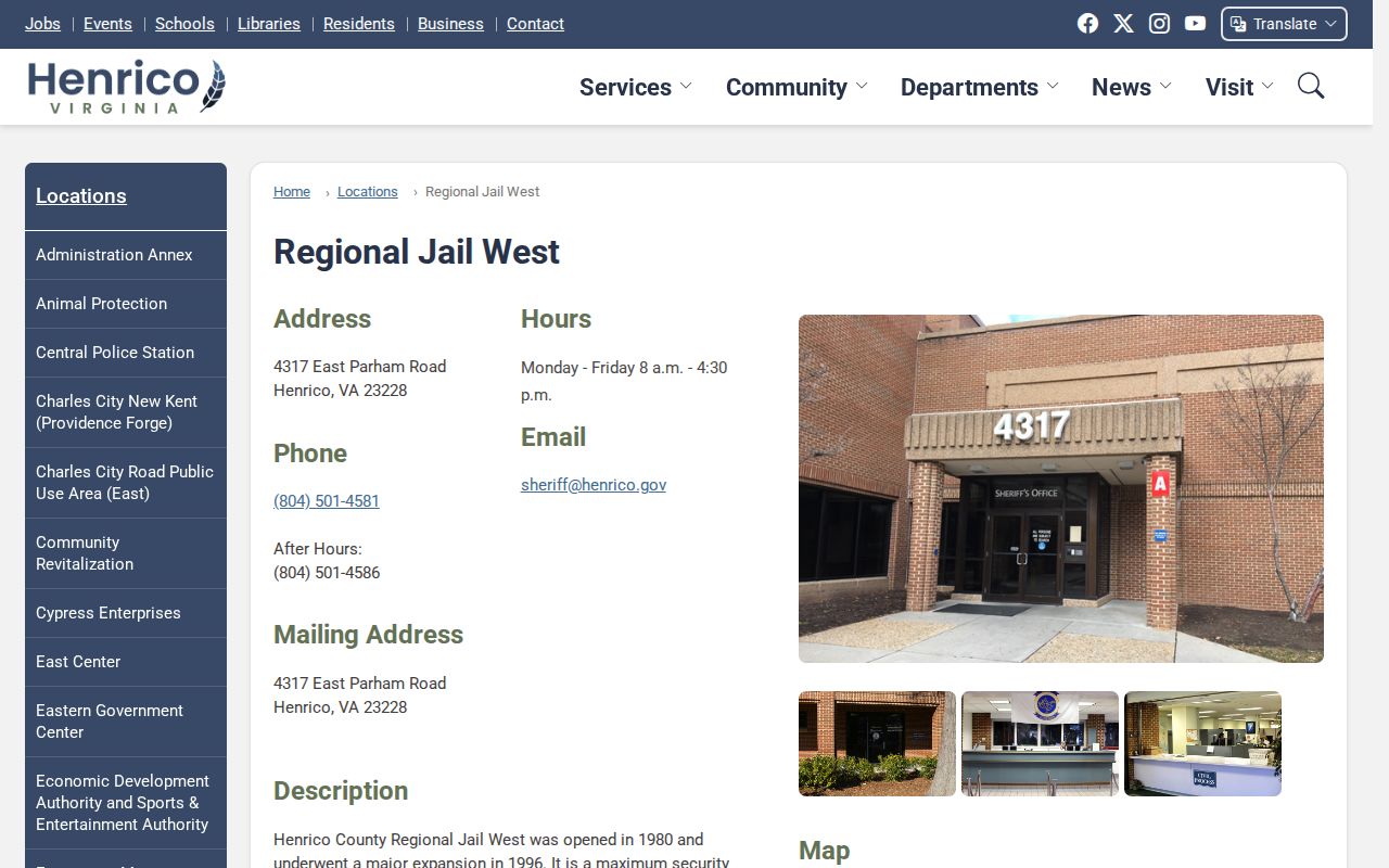 Henrico County Jail West release booking information