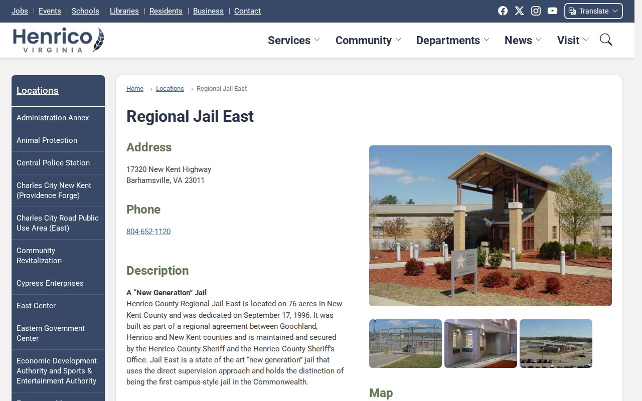 Henrico County Regional Jail East release location in New Kent County